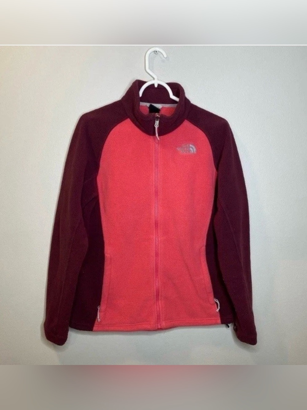 The north face burgundy and pink women’s zip up jacket size large